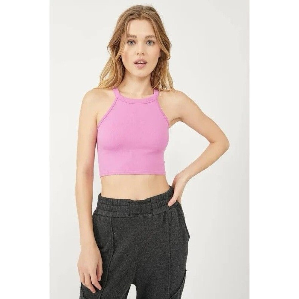 Free People Intimately Bella Rib‎ Tank Orchid Pink Size M/L Longline Crop